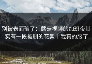 别被表面骗了：蘑菇视频的加班夜其实有一段被删的花絮｜我真的服了