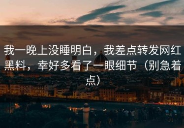 我一晚上没睡明白，我差点转发网红黑料，幸好多看了一眼细节（别急着点）