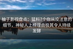 柚子影视盘点：猛料7个你从没注意的细节，神秘人上榜理由极其令人持续发酵